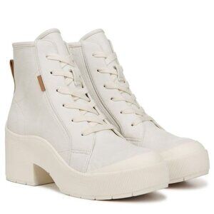 Dr. Scholls Time Off Up Platform Booties White Faux Leather Size 7.5M - F44